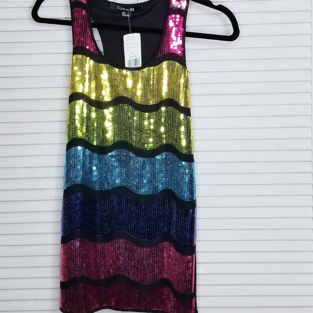 Forever 21 Rainbow Sequin Tank Midi Shift Dress